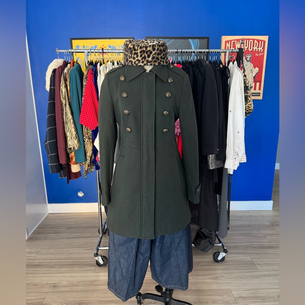 ESPIRIT Double-Breasted Dark Green Military Style Coat - Picture 6 of 10